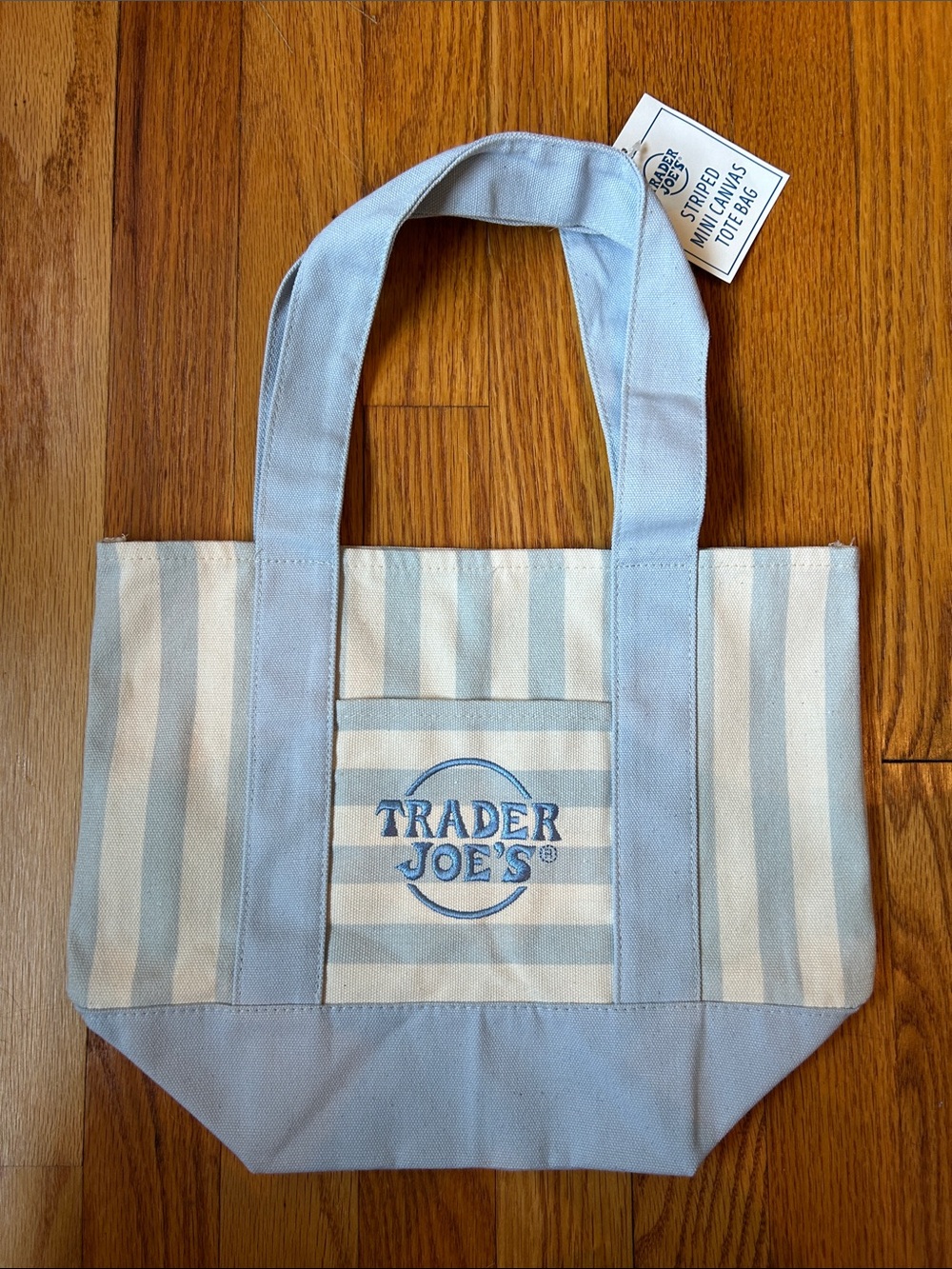 Trader Joe's Light Blue & Cream Striped Mini Canvas Tote